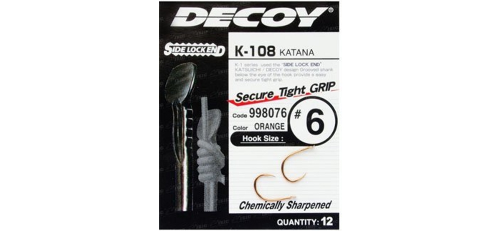 Крючки одинарные Decoy K-108 Katana #10 (12шт в уп)