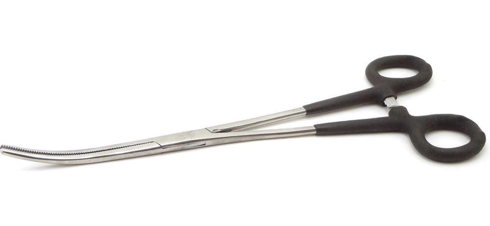 Зажим для извлечения крючка изогнутый 22 см (прорезиненные ручки)