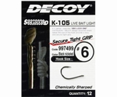 Крючки одинарные Decoy K-105 Live bait light